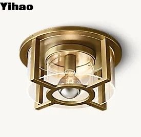 comprar Luces de techo de lujo de vidrio congelado con acabado de latón fabricación en línea