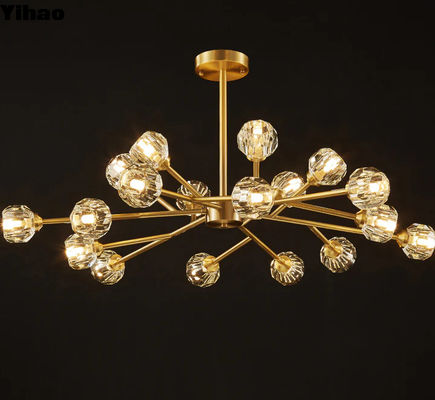 comprar Cluster redondo Candelario de bola de cristal en acabado de latón para el comedor Salón de estar fabricación en línea