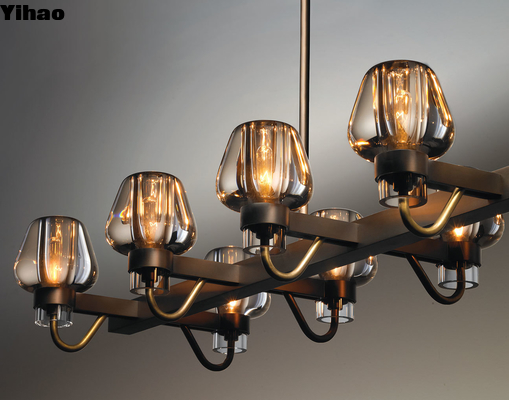 comprar Lámpara colgante lineal de cristal y cobre y hierro de forma alargada para villas y hoteles fabricación en línea