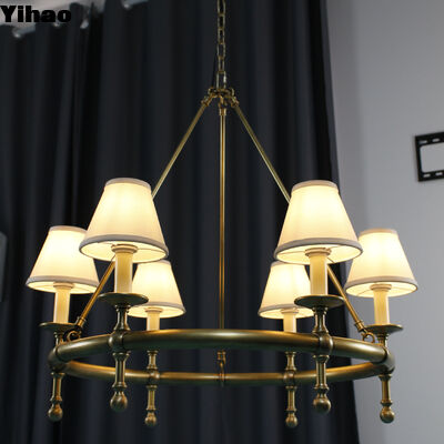 comprar YH estilo americano 6-luz de latón sólido candelabro de altura ajustable colgante luz para comedor cocina fabricación en línea