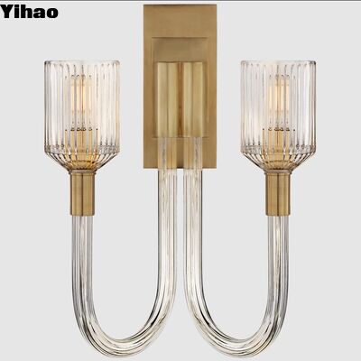 comprar Lámpara de pared de cobre moderna con 2700K de luz blanca cálida y sombra de vidrio para el salón y el dormitorio fabricación en línea