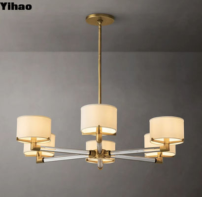 Línano de latón Vintage Granja Lustrero 6 Luz para el comedor