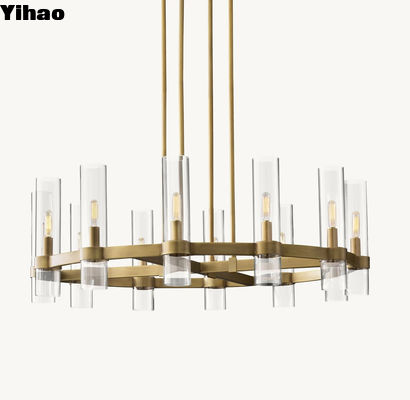 Lustrero de cristal de latón de lujo moderno Ravelle Lustrero redondo 36
