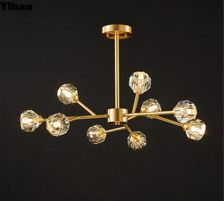Candelero de cristal brillante - Candelero de cristal de latón para iluminación de techos interiores