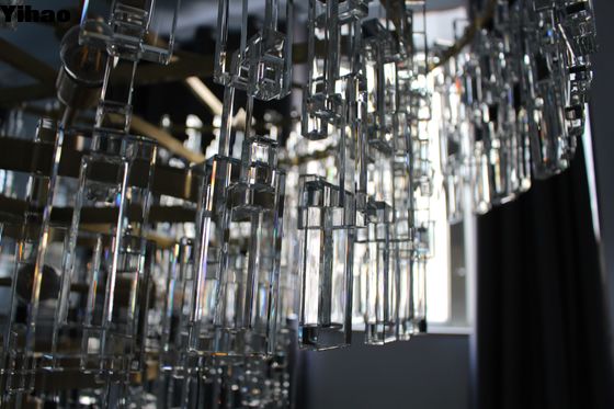 Fabrica de candelabros redondos a nivel personalizado de 91 cm candelabros de cristal con montaje en el techo