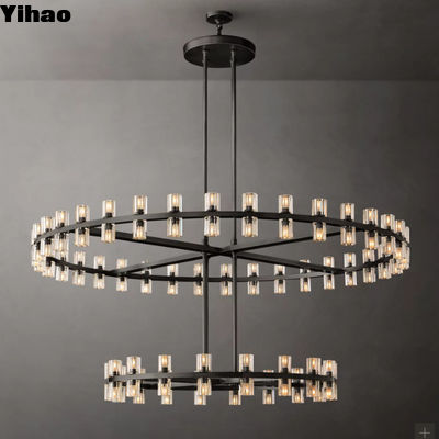 Luz suspendida redonda de cristal de acero cromado para el techo de 140 cm