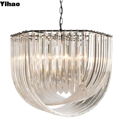 Elegante lámpara de cristal de 140CM Dia de latón acabado Opciones de personalización de color adecuado para interiores