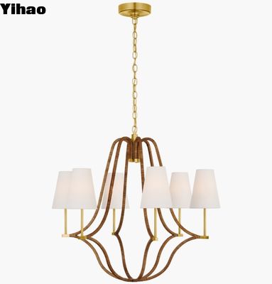 Comodidad visual Biscayne Gran candelabro envuelto CHC 5581 Latón antiguo quemado y ratán natural