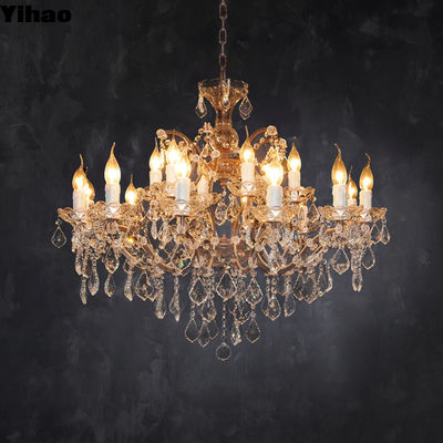 Lustrero de cristal francés retro 18 bombillas apagables con cadena ajustable / varilla