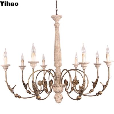Antiguo candelabro de cristal de madera con altura ajustable para salón comedor