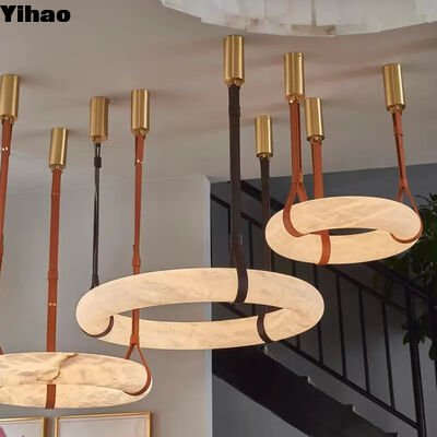 Lámpara de araña LED moderna de mármol con temperatura de color personalizable, vida útil de 50000 horas, accesorio de latón alabastro para estilo moderno, simple y lujoso